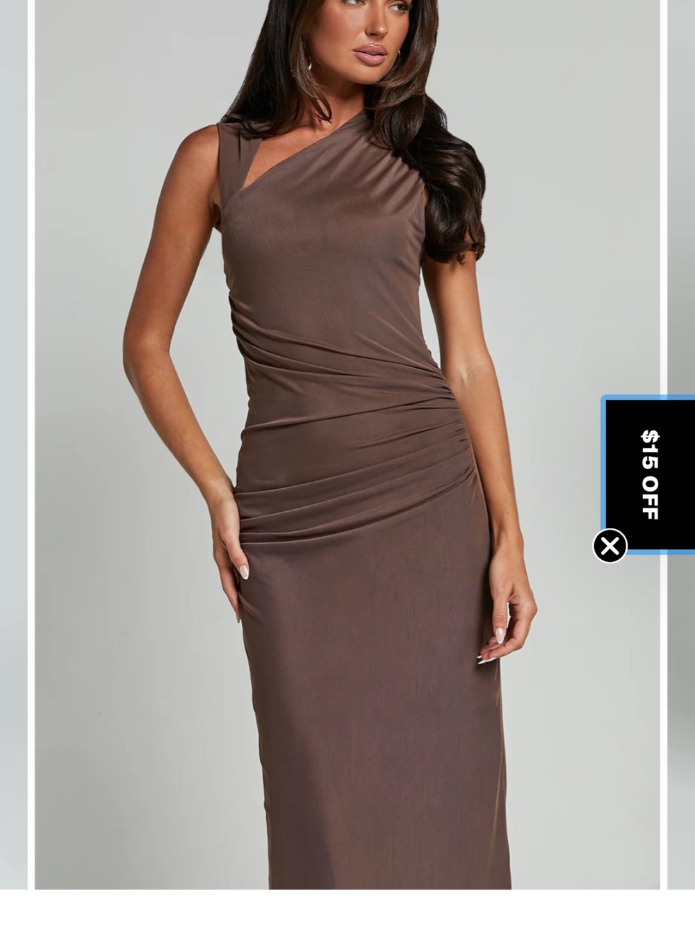 Showpo Lara midi Asymmetric One-Shoulder chocolate Brown Dress